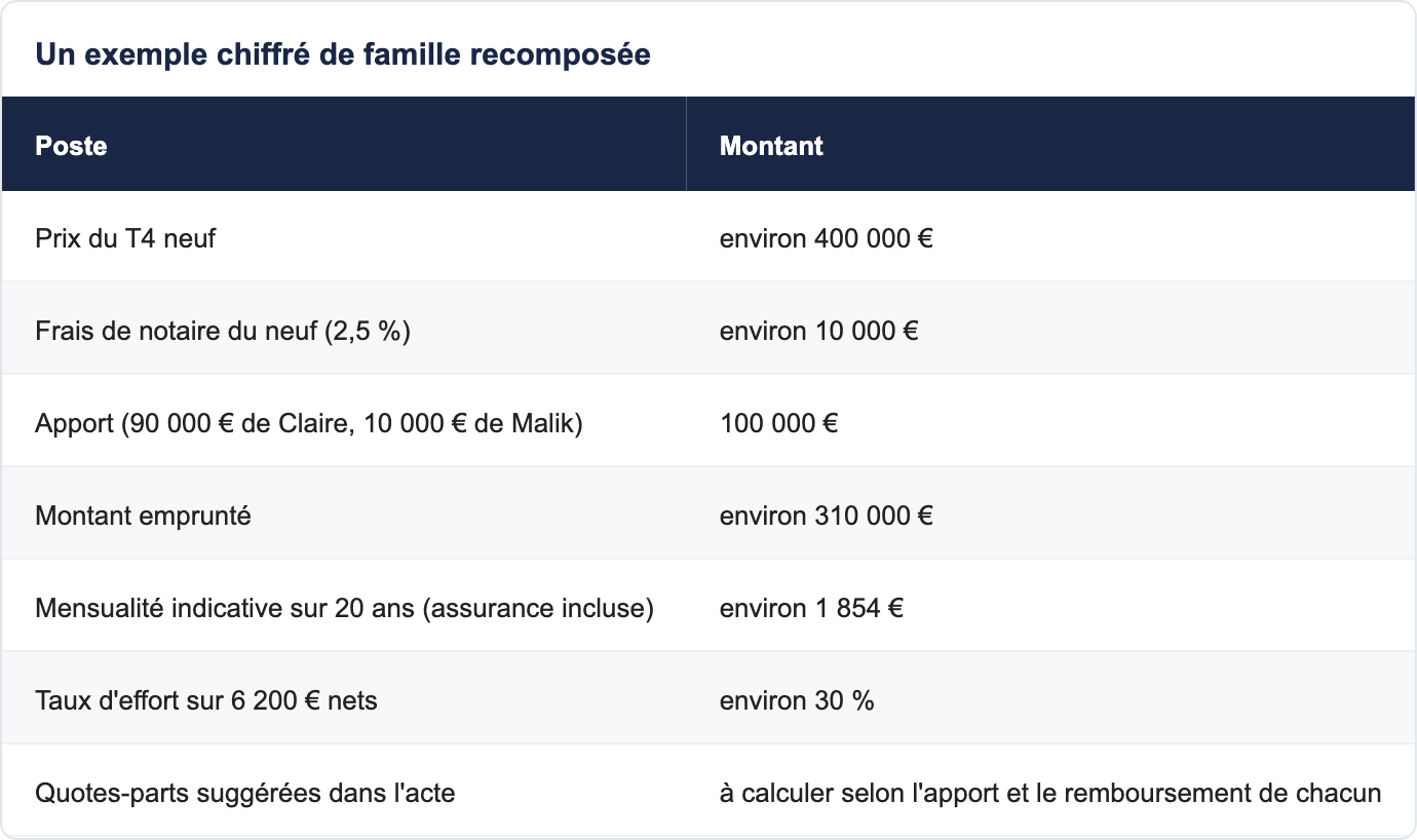 Un exemple chiffré de famille recomposée